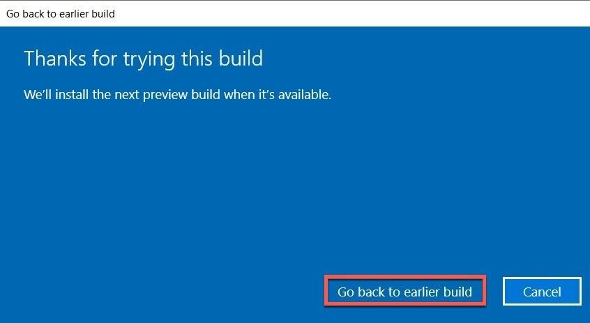 Windows 10 voltar à compilação anterior