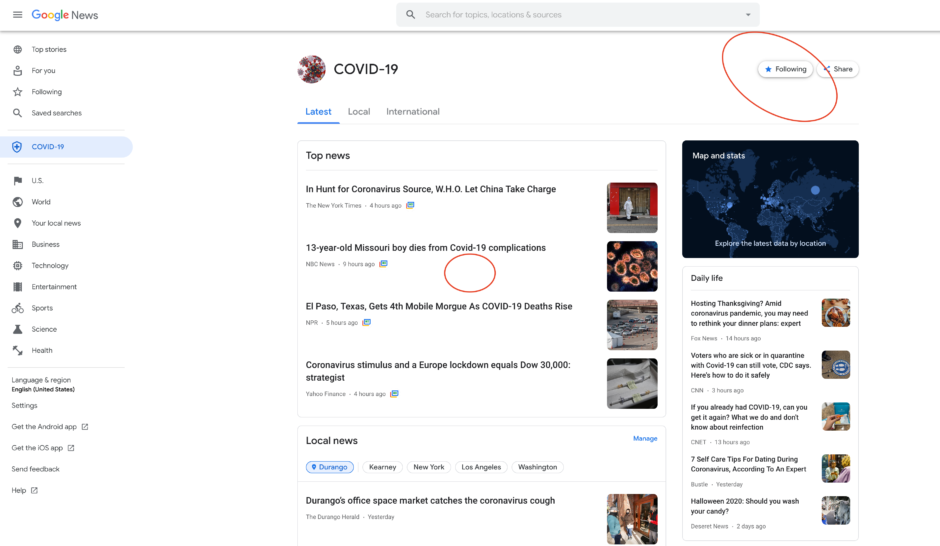 Como personalizar seu feed no Google News, Apple News 3