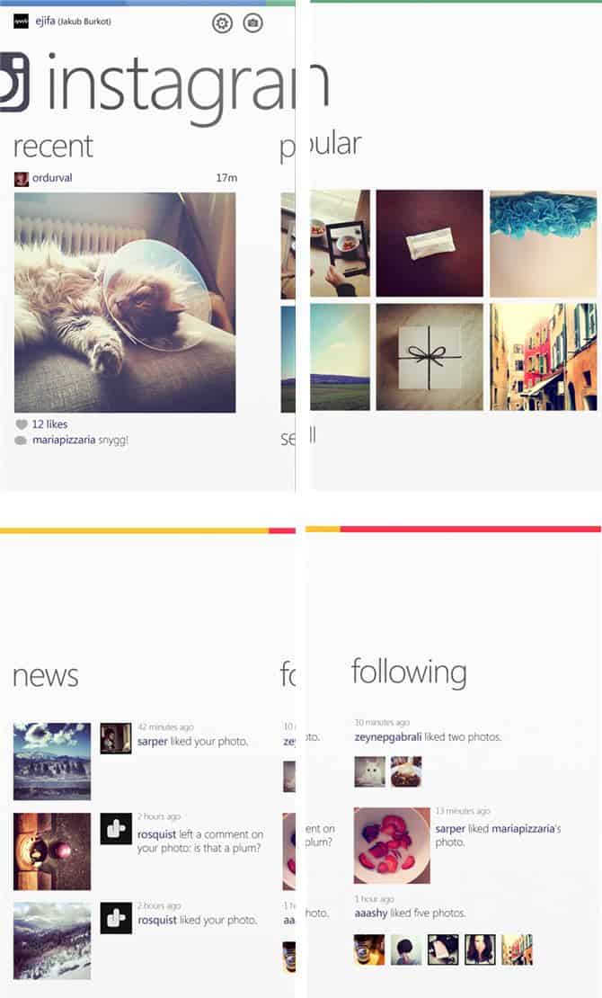 Telas do Instagram para Windows Phone 9