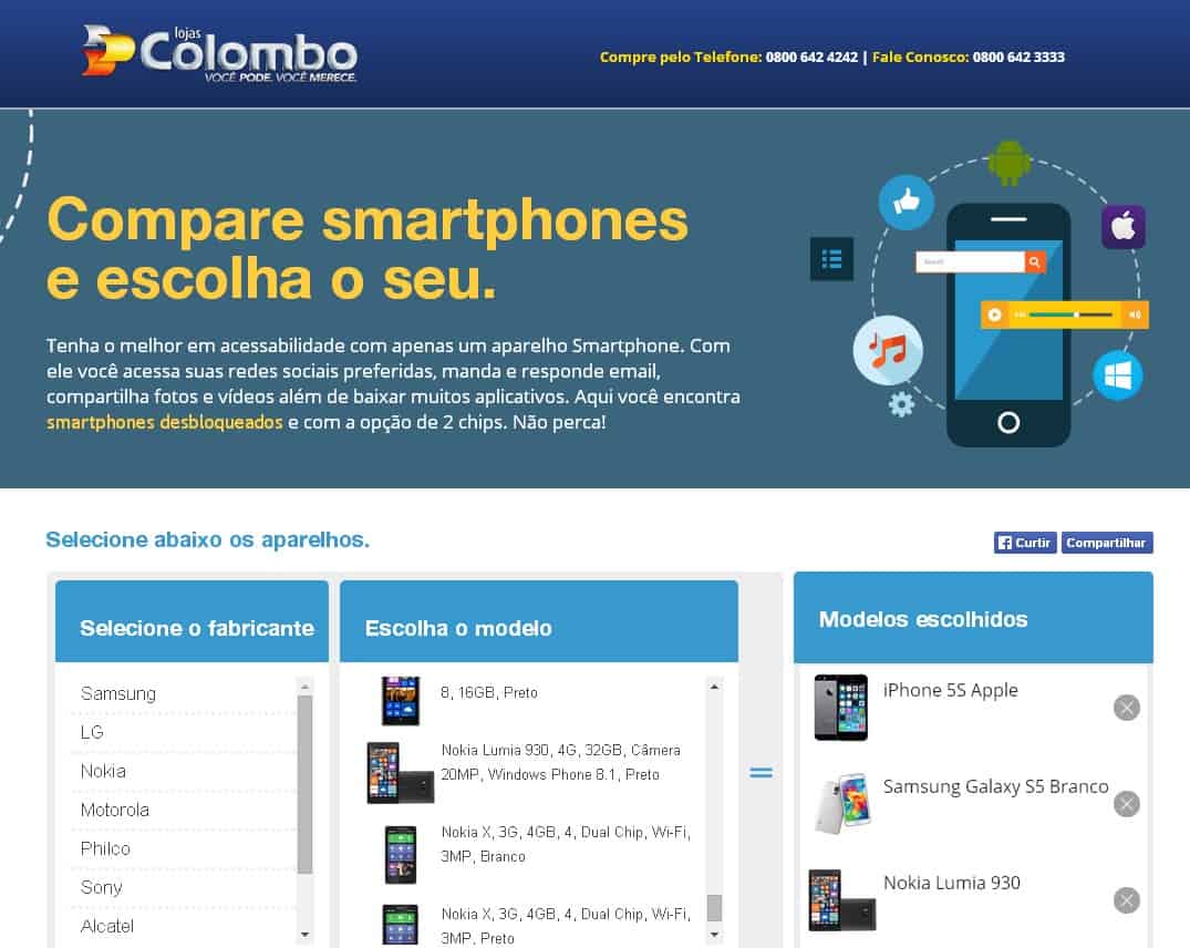 Lojas Colombo lança comparador de smartphones 1