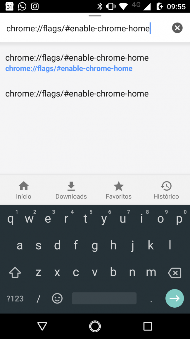 Como mover a barra de endereços do Chrome para debaixo da tela no Android 2