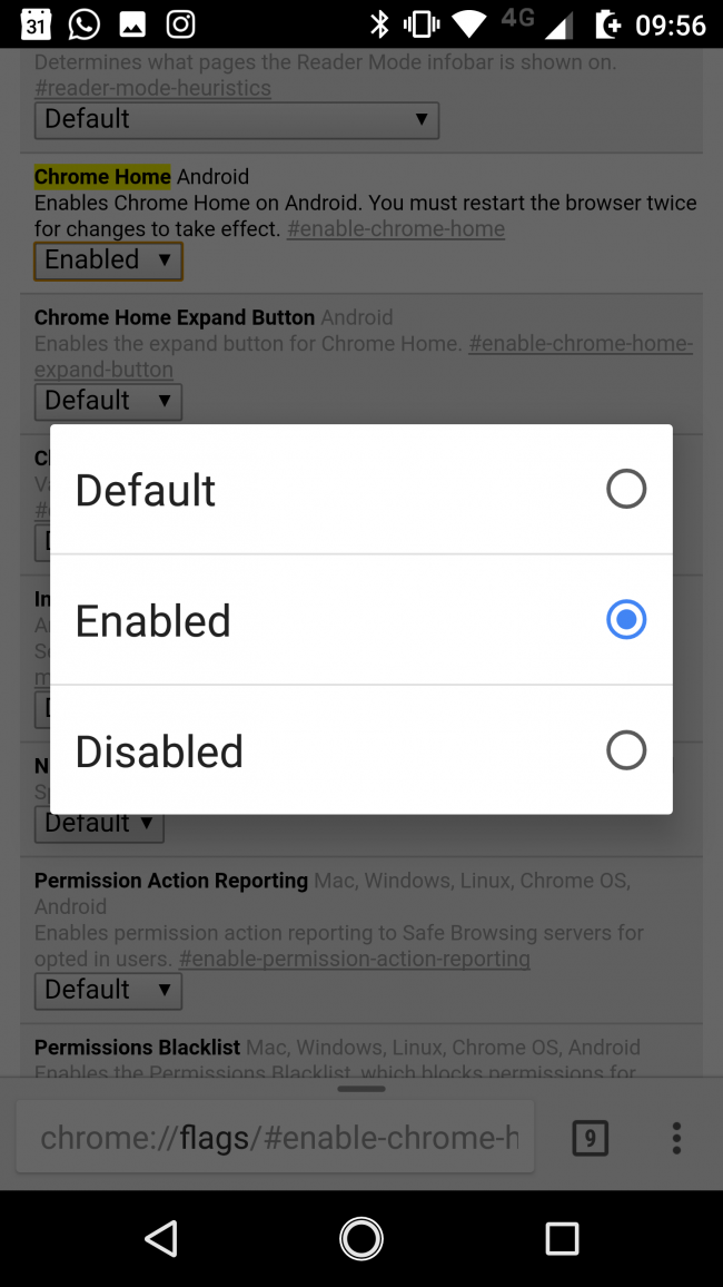 Como mover a barra de endereços do Chrome para debaixo da tela no Android 3