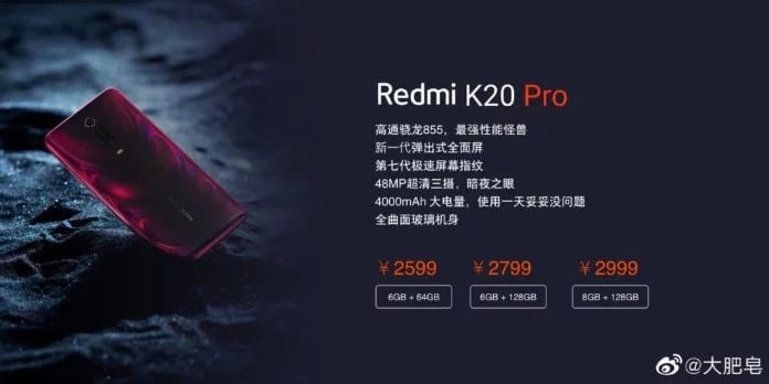 Vazam os preços do Redmi K20 Pro 3