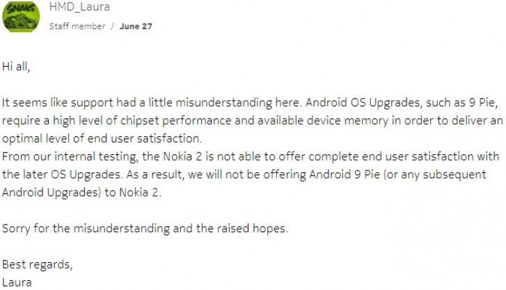 Nokia 2 não receberá o Android 9.0 Pie 2