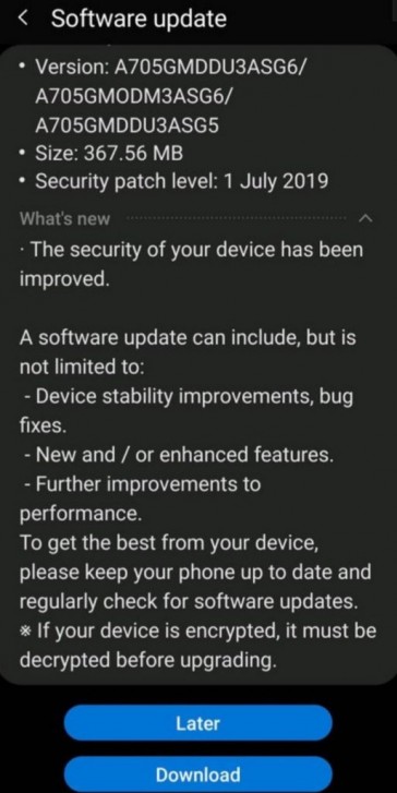Galaxy A70 recebe patch de segurança de julho 5