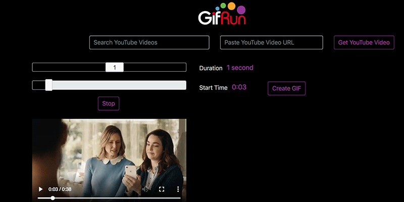 O GIFRun é um dos melhores sites/aplicativo para criar GIFs de vídeos do Youtube.