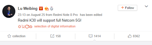 Redmi K30 terá suporte a tecnologia 5G 4