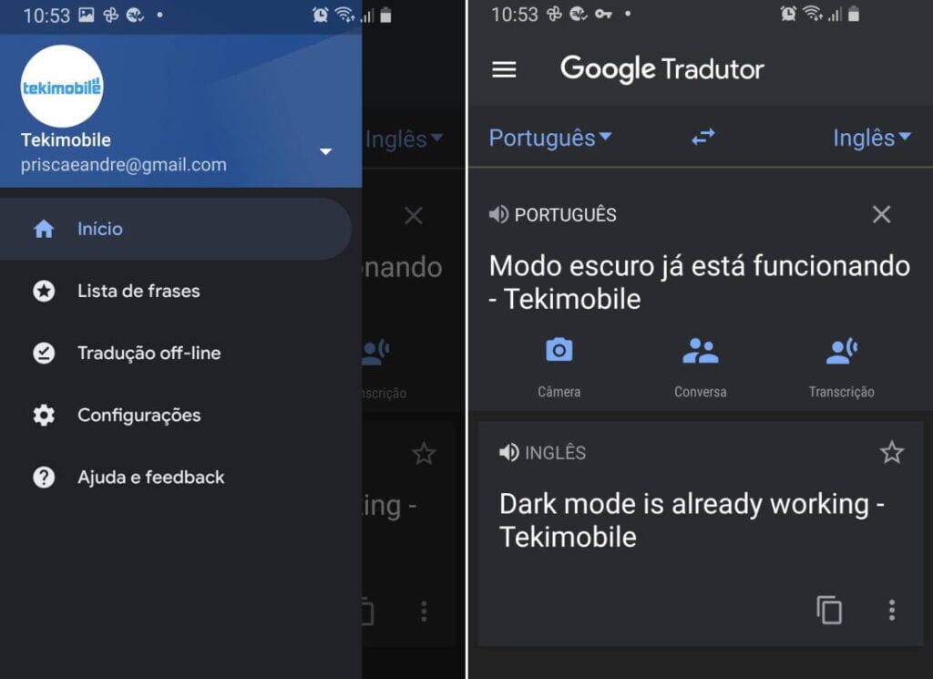 modo escuro google tradutor