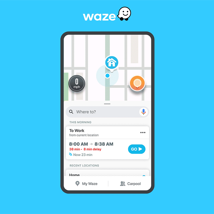Sugestões de viagem do Waze