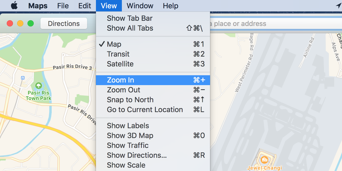 zoom in apple maps no mac
