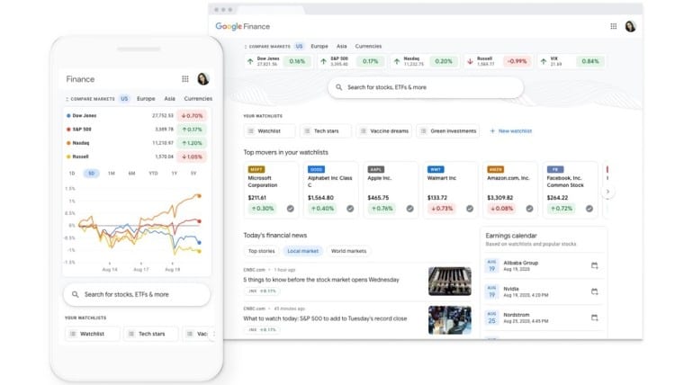 O Google reformula o Financeiro para facilitar a localização e o acompanhamento de dados de ações
