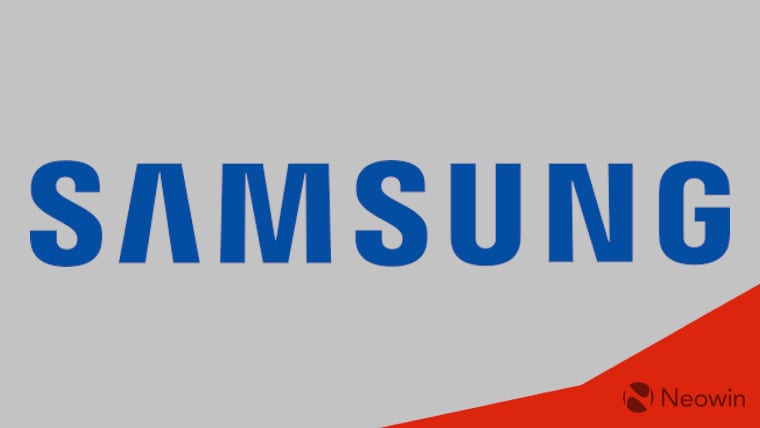 Samsung logo on a grey and red background