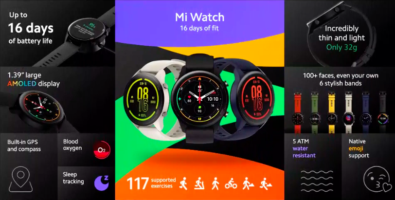 Destaques das especificações do Xiaomi Mi Watch