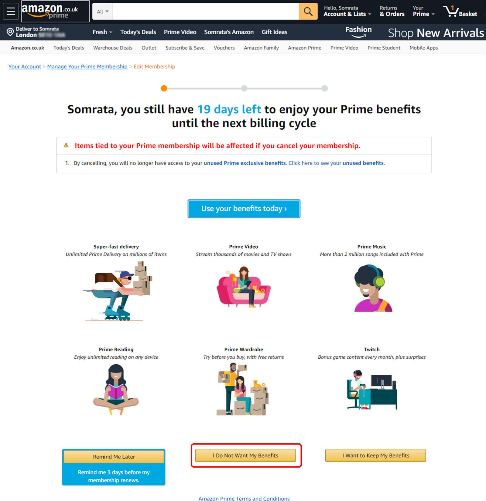 Amazon Prime Cancelamento Desktop
