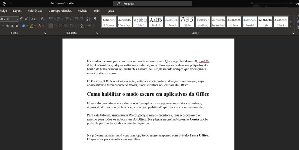 office modo escuro destaque
