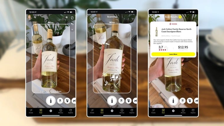 O Snapchat agora permite que os usuários digitalizem rótulos de alimentos e vinhos