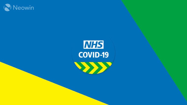 The NHS COVID-19 app logo on a green, blue, and yellow background