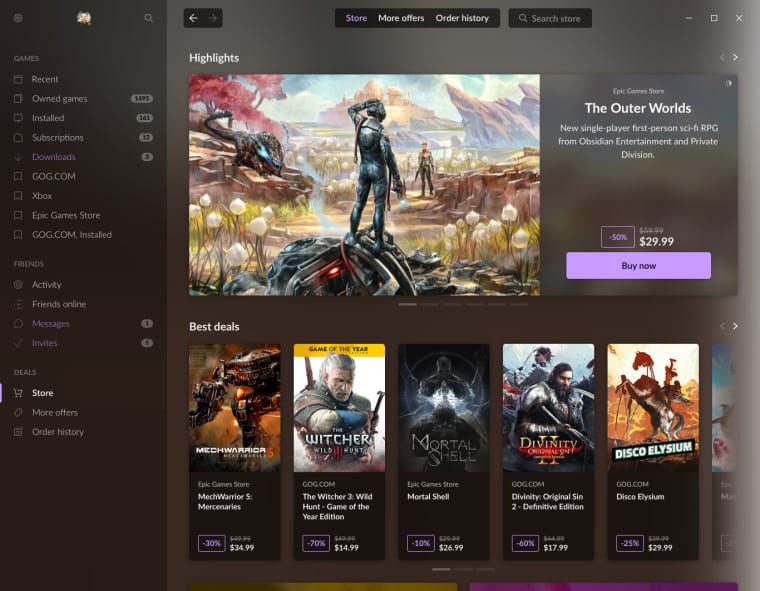 GOG Galaxy 2.0 está se expandindo para permitir a compra de jogos em diferentes lojas