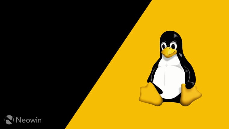 The Linux mascot, Tux, on a yellow and black background