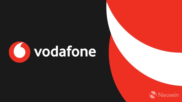 The Vodafone logo on a black, red, and white background