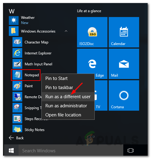 Como executar um aplicativo como um usuário diferente no Windows 10 9