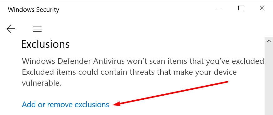 adicionar remover exclusões segurança do Windows