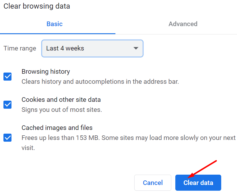 limpar o cache dos cookies do navegador chrome