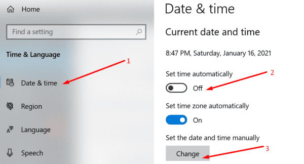 definir data e hora manualmente windows 10