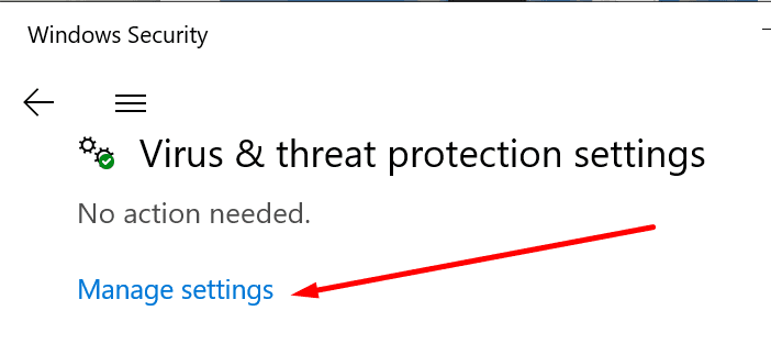 segurança do Windows antivírus e proteção contra ameaças gerenciar configurações