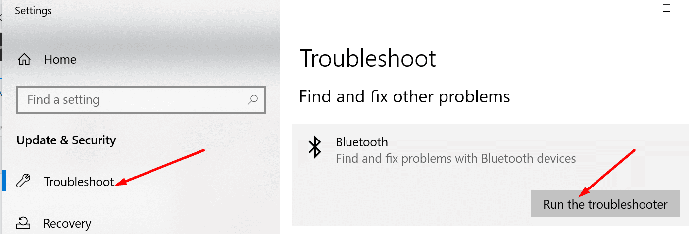 solucionador de problemas de bluetooth para Windows 10