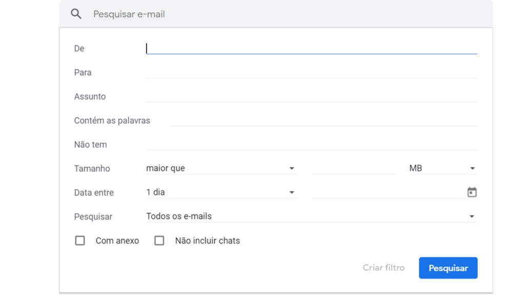 filtros de pesquisa gmail e-mails