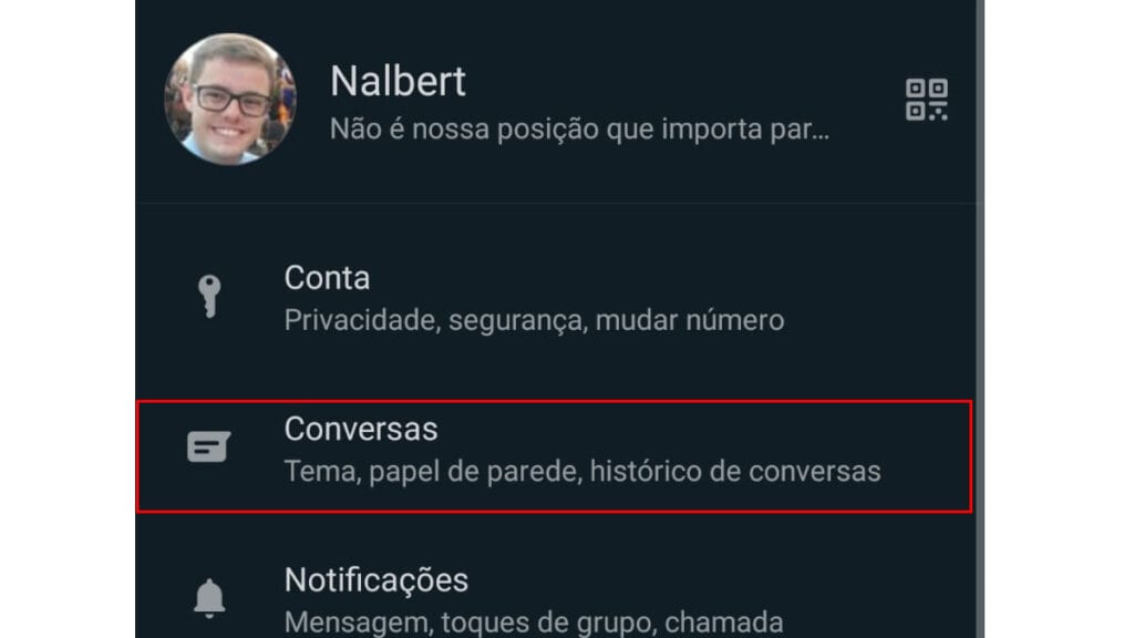 Depois vá em conversas como mostrado na imagem