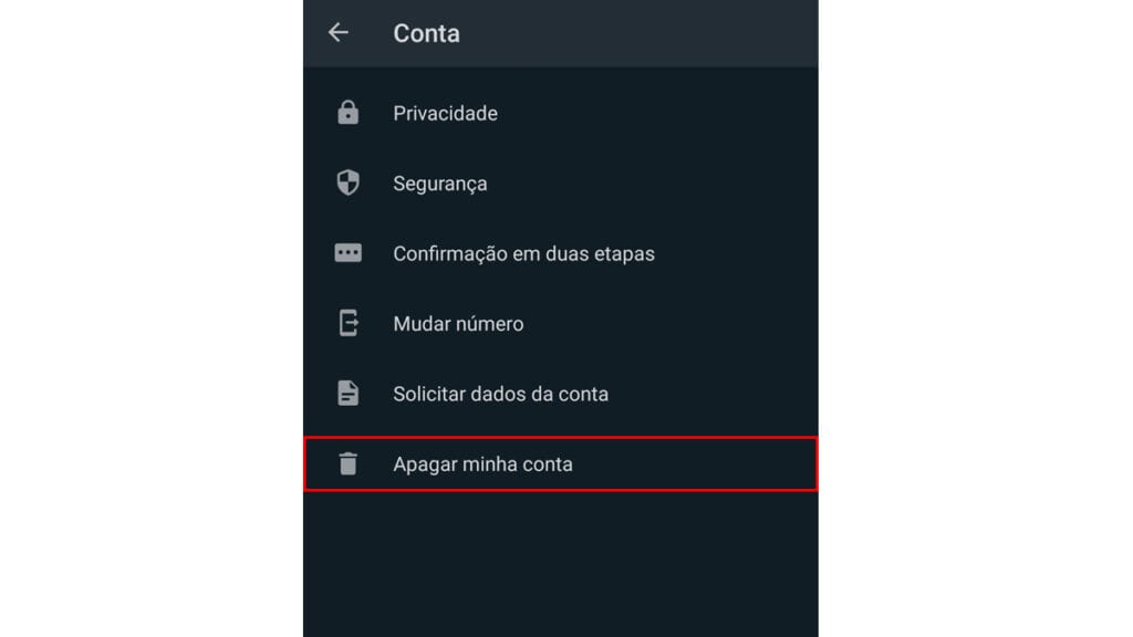 Como vemos na imagem toque em apagar minha conta