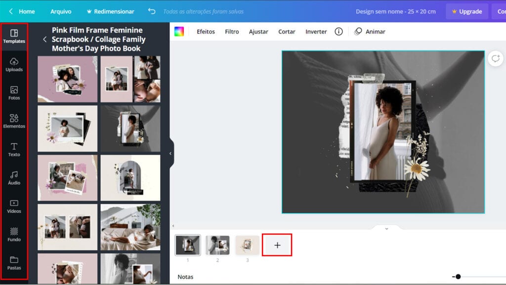 Canva é um site que permite a criação de um album de fotos virtual