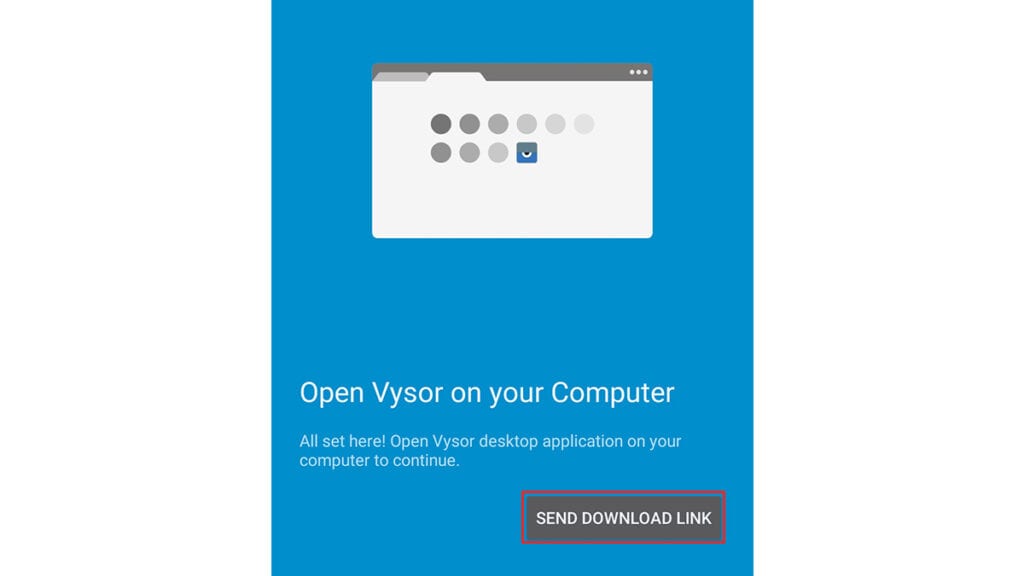 Na imagem vemos a tela do aplicativo vysor que envia o link para você do programa de computador