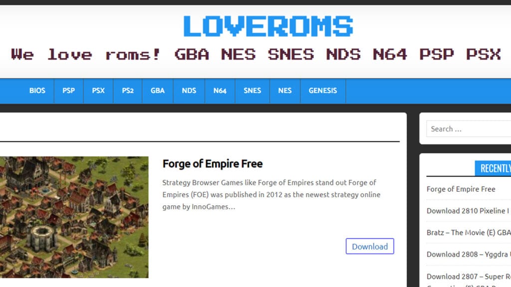 Outra opção de site para roms é o loveroms