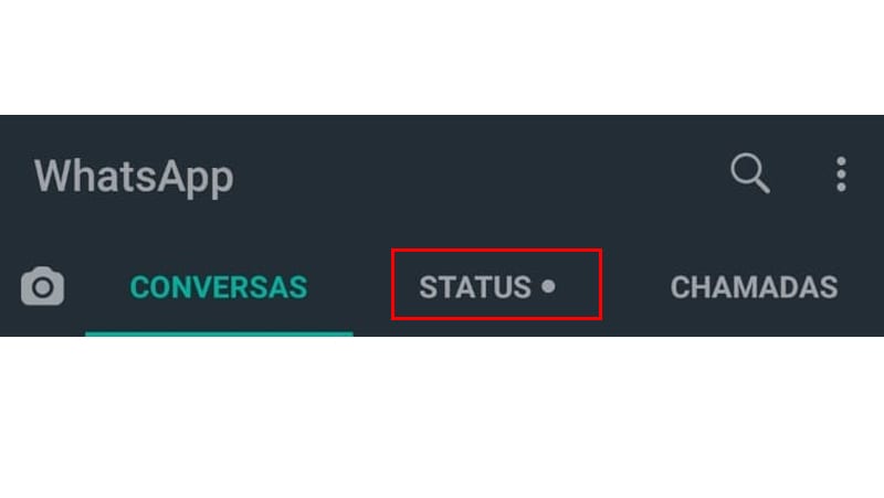 Clique na aba status para postar suas frases para status do whatsapp