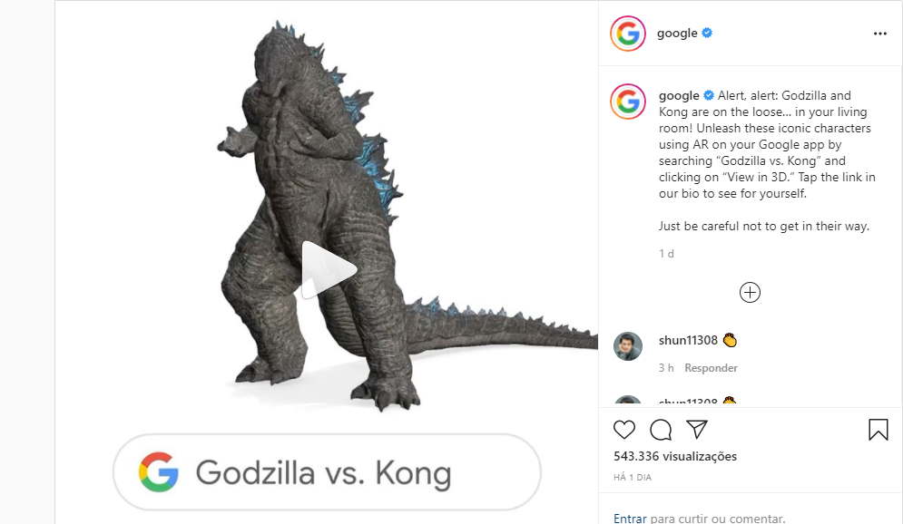 Godzilla e King Kong chegam no Animais 3D do Google, vejam como ver 1
