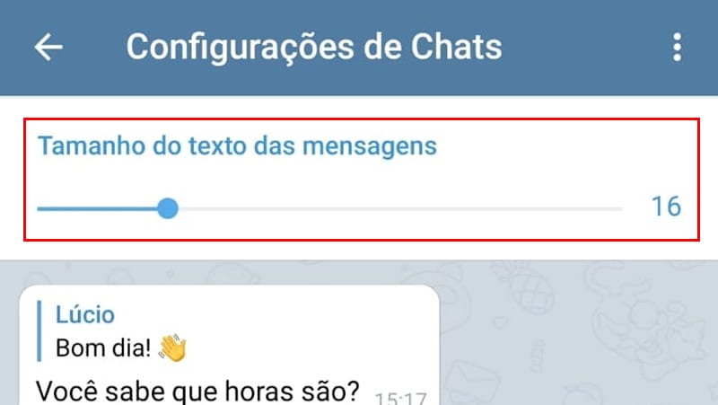 Na imagem vemos a opção de tamanho de texto para você personalizar