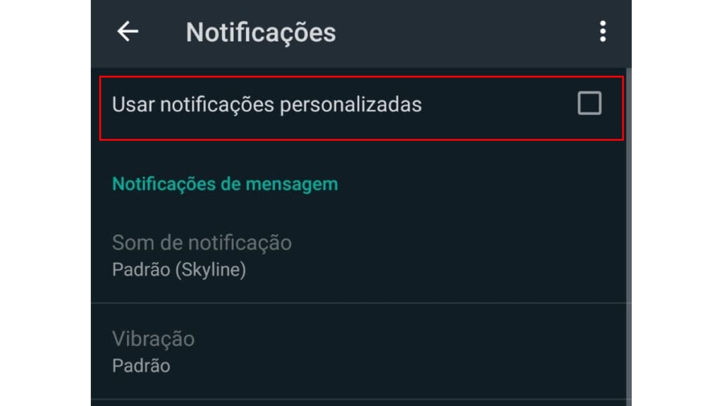 na imagem é representado como ativar as notificações personalizadas permitindo notificação diferente no whatsapp