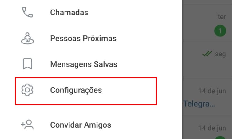 configurações aplicativo Telegram