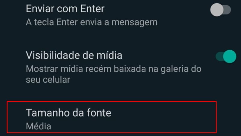 depois toque na seção tamanho da fonte