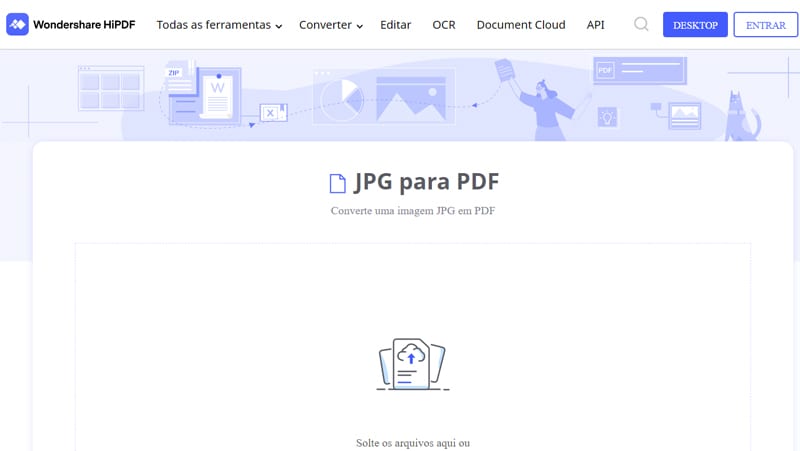 O hipdf é o melhor para converter jpg em pdf