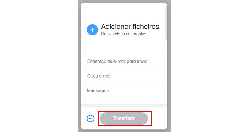 clique em transferir para enviar o arquivo