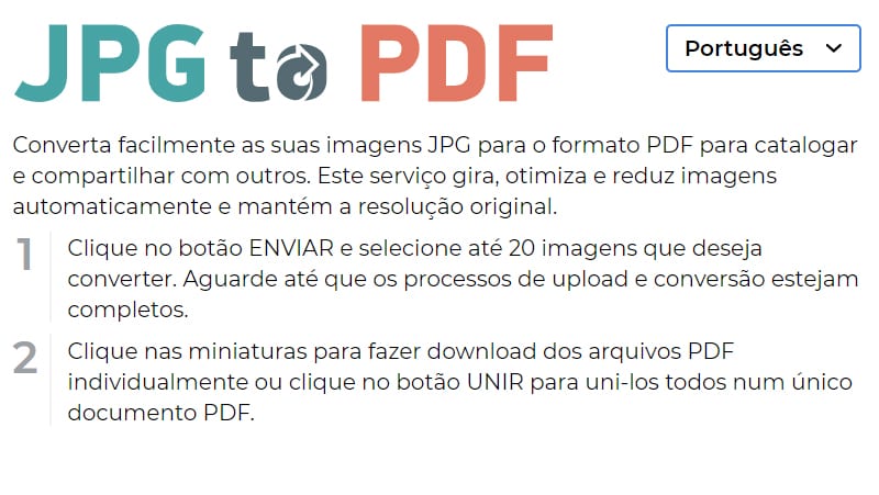 o JPG to PDF possui um guia no próprio site