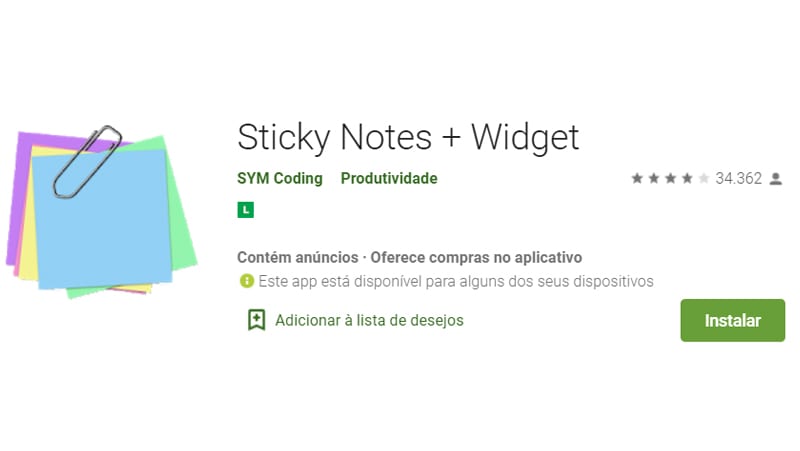 o sticky notes widget dá um efeito de post it no celular