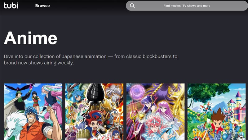 tubi é um site gratuito sem cadastro para ver os animes