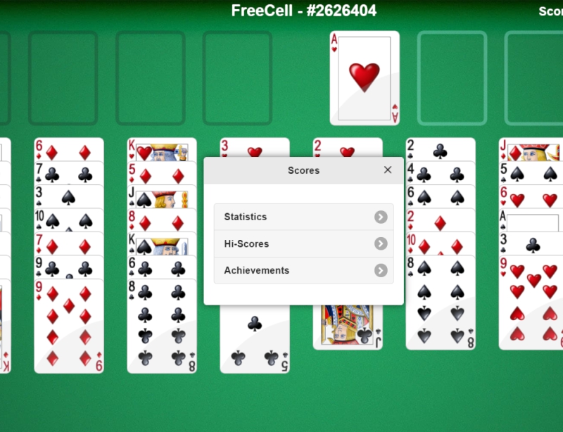 Aonde encontrar sua pontuação no paciência da Solitaire Web App