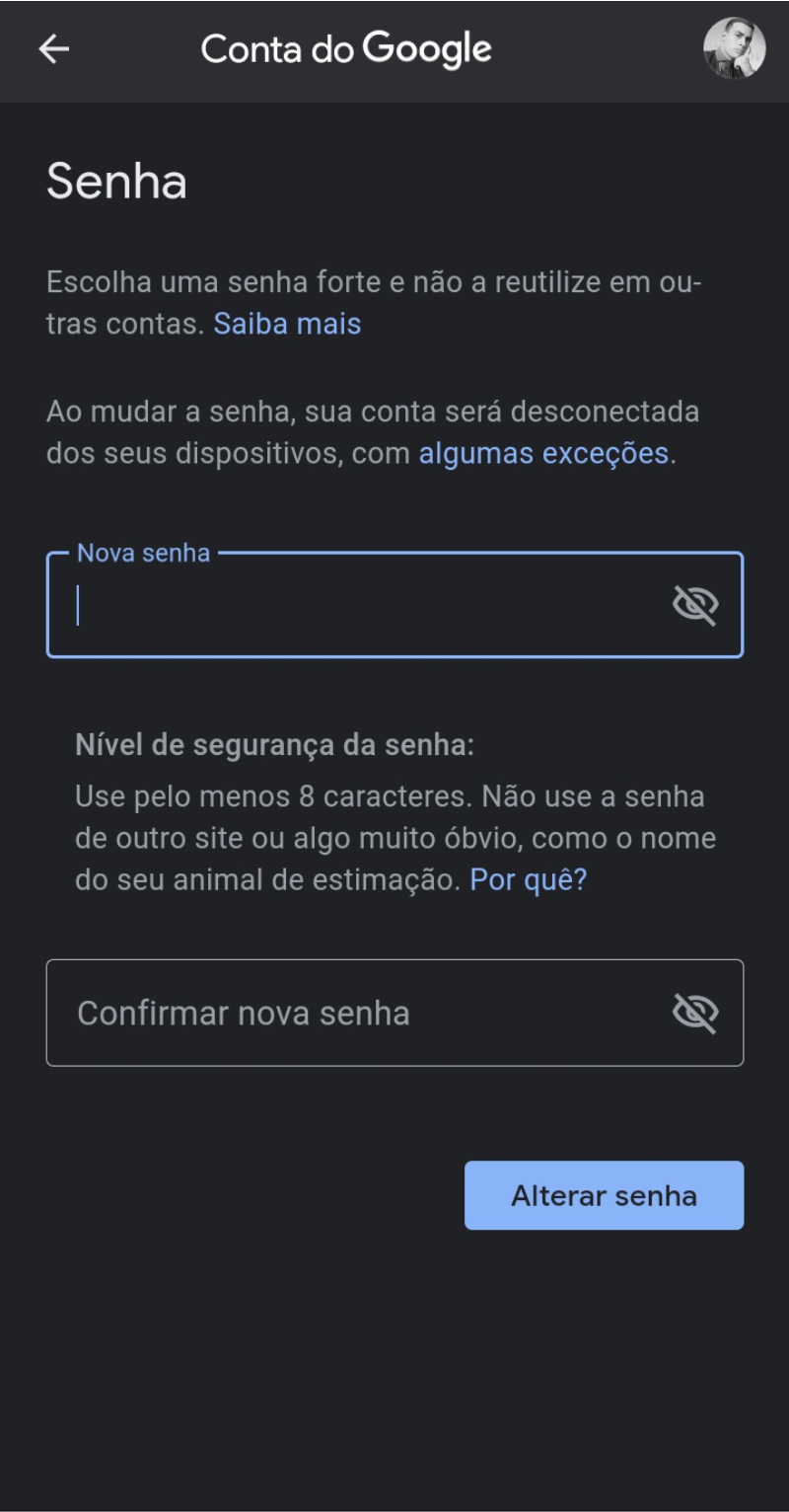 Crie uma nova senha Google