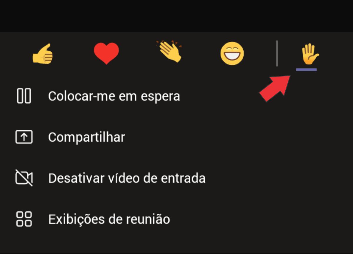 Mostrando como baixar a mão no Microsoft Teams iphone e android